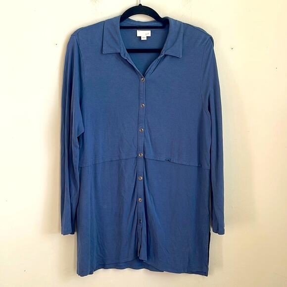 J. Jill Lyocell blend button down long sleeve jersey knit tunic sz L - Picture 1 of 7